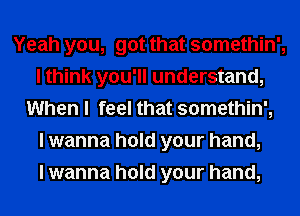 Yeah you, got that somethin',
I think you'll understand,
When I feel that somethin',

I wanna hold your hand,

I wanna hold your hand,