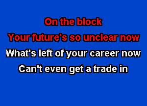 On the block
Your future's so unclear now

What's left of your career now

Can't even get a trade in