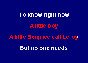 To know right now

A little boy

A little Benji we call Leroy

But no one needs