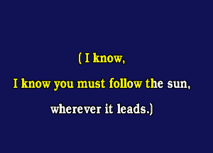 I I know.

I know you must follow the sun.

wherever it leads.)