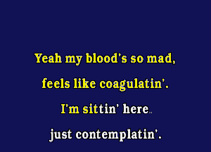 Yeah my blood's so mad,

feels like coagulatin'.

I'm sittin' here

just contemplatin'.
