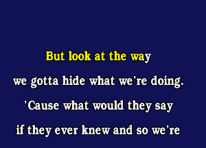 But look at the way
we gotta hide what we're doing.
'Cause what would they say

if they ever knew and so we're