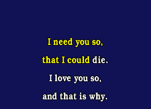 I need you so.

that I could die.
Ilove you so.

and that is why.