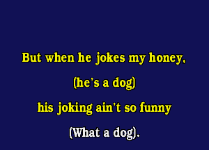 But when he jokes my honey.

(he's a dog)

his joking ain't so funny

(What a dog).