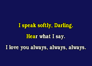 I speak softly. Darling.

Hear what I say.

I love you always. always. always.