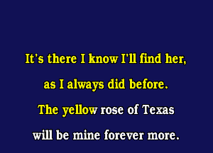 It's there I know I'll find her.
as I always did before.
The yellow rose of Texas

will be mine forever more.
