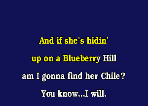 And if she's hidin'
up on a Blueberry Hill

am I gonna find her Chile?

You know...l will.