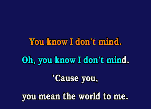 You know I don't mind.
on. you know I don't mind.
'Cause you.

you mean the world to me.