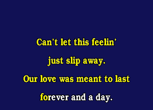 Can't let this feelin'
just slip away.

Our love was meant to last

forever and a day.