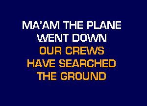 MA'AM THE PLANE
WENT DOWN
OUR CREWS

HAVE SEARCHED
THE GROUND