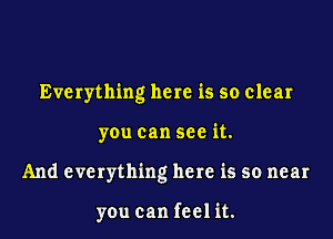 Everything here is so clear

you can see it.

And everything here is so near

you can feelit.