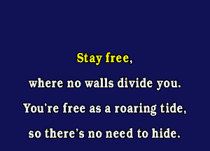 Stay free.
where no walls divide you.
You're free as a roaring tide.

so there's no need to hide.