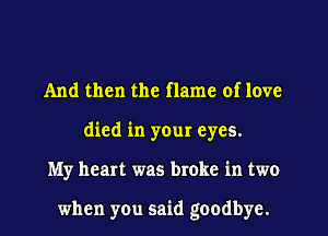 And then the flame of love
died in your eyes.
My heart was broke in two

when you said goodbye.