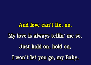 And love can't lie. no.
My love is always tellin' me 50.
Just hold on. hold on.

I won't let you go. my Baby.