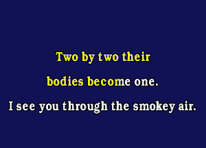 Two by two their

bodies become one.

I see you through the smokey air.