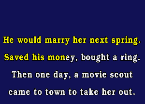 He would marry her next spring.
Saved his money. bought a ring.
Then one day. a movie scout

came to town to take her out.