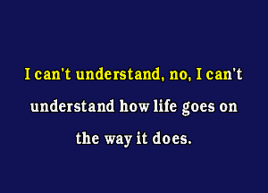 Ican't understand. no. I can't

understand how life goes on

the way it does.