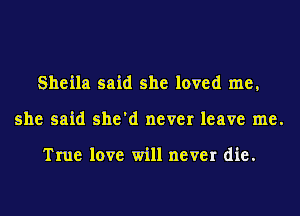 Sheila said she loved me,
she said she'd never leave me.

True love will never die.