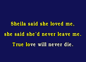 Sheila said she loved me,
she said she'd never leave me.

True love will never die.