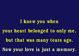 I knew you when
your heart belonged to only me,
but that was many tears ago.

Now your love is just a memory.