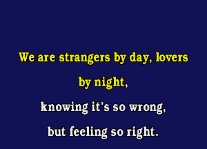 We are strangers by day. lovers
by night.

knowing it's so wrong.

but feeling so right.