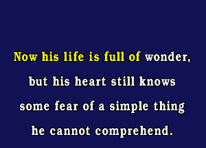 Now his life is full of wonder.
but his heart still knows
some fear of a simple thing

he cannot comprehend.