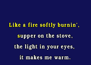 Like a fire softly burnin'.
supper on the stove.
the light in your eyes.

it makes me warm.
