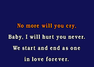 No more will you cry.

Baby. I will hurt you never.

We start and end as one

in love forever.