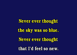 Never ever thought

the sky was so blue.

Never ever thought

that I'd feel so new.