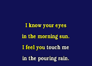 I know your eyes

in the morning sun.

I feel you touch me

in the pouring rain.