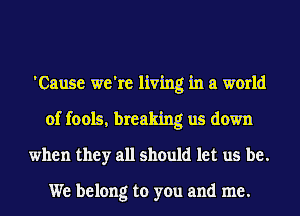 'Cause we're living in a world
of fools, breaking us down
when they all should let us be.

We belong to you and me.