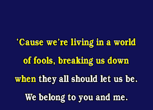 'Cause we're living in a world
of fools, breaking us down
when they all should let us be.

We belong to you and me.