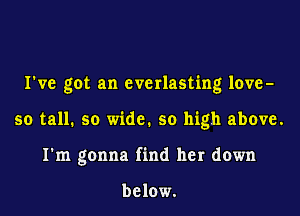 I've got an everlasting love-
so tall. so wide. so high above.
I'm gonna find her down

below.