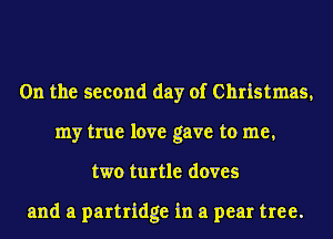 0n the second day of Christmas,
my true love gave to me,
two turtle doves

and a partridge in a pear tree.