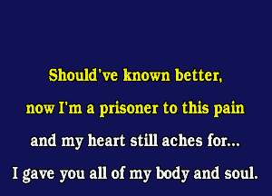 Should've known better.
now I'm a prisoner to this pain
and my heart still aches for...

I gave you all of my body and soul.