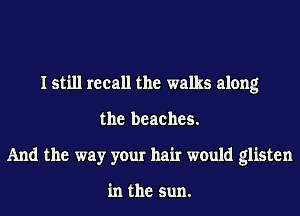 I still recall the walks along
the beaches.
And the way your hair would glisten

in the sun.
