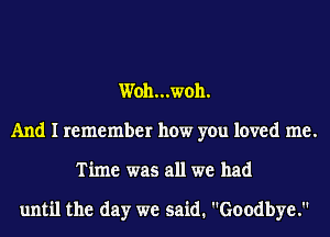 Woh...woh.
And I remember how you loved me.
Time was all we had

until the day we said. Goodbye.