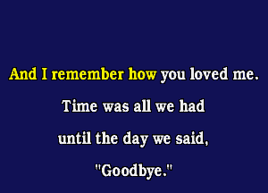 And I remember how you loved me.
Time was all we had
until the day we said.
Goodbye.