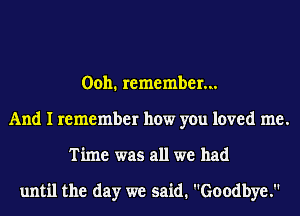 Ooh. rememberm
And I remember how you loved me.
Time was all we had

until the day we said. Goodbye.