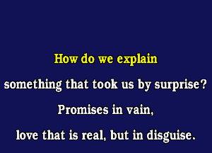 How do we explain
something that took us by surprise?
Promises in vain.

love that is real. but in disguise.