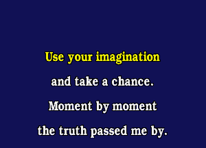 Use your imagination

and take a chance.
Moment by moment

the truth passed me by.