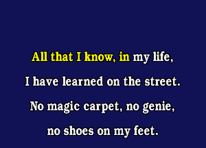 All that I know. in my life.
I have learned on the street.
No magic carpet. no genie.

no shoes on my feet.