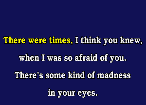 There were times. I think you knew.
when I was so afraid of you.
There's some kind of madness

in your eyes.