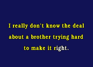 I really don't know the deal

about a brother trying hard

to make it right.