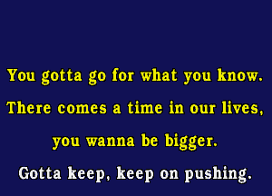 You gotta go for what you know.
There comes a time in our lives.
you wanna be bigger.

Gotta keep. keep on pushing.