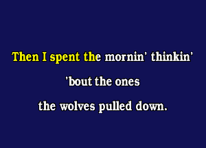 Then I spent the mornin' thinkin'
'bout the ones

the wolves pulled down.