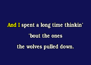 And I spent a long time thinkin'

'bout the ones

the wolves pulled down.