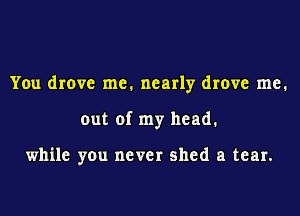 You drove me. nearly drove me.

out of my head.

while you never shed a tear.