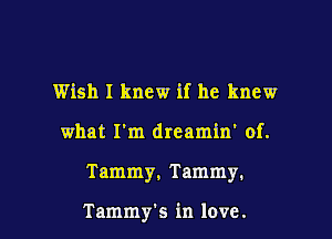 Wish I knew if he knew
what I'm dreamin' of.

Tammy. Tammy.

Tammy's in love.