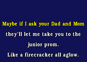 Maybe if I ask your Dad and Mom
they'll let me take you to the
junior prom.

Like a firecracker all aglow.